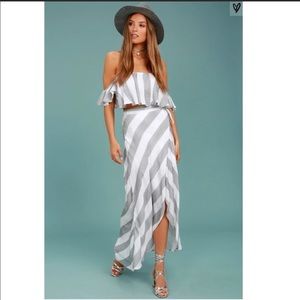 Lulus Grey/White Striped Maxi Tie Skirt